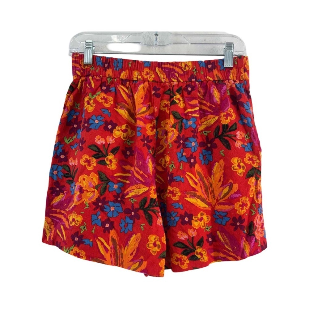 C&C California Tropical Floral Red Orange Linen Blend Belted Shorts NWOT Size 4 - Picture 2 of 9